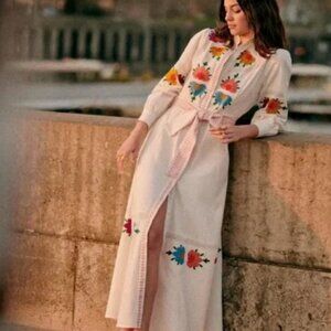 Sezane Georgia Floral Embroidered Maxi Dress size 36